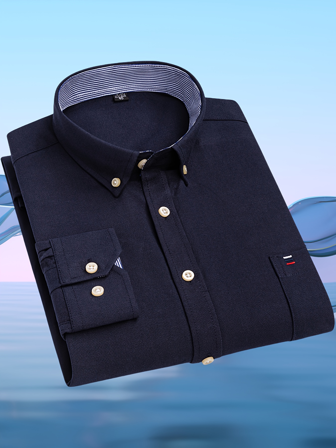 قميص رجالي عصري كاجوال بأكمام طويلة من قماش أكسفورد | مطرز، بأزرار، مناسب للعطلات وعصرية، متوفر بألوان متعددة