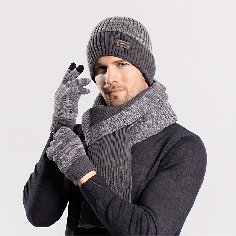 

Hat, Gloves And Scarf -piece Set For Men And Women, Winter Outdoor And Ear Protection Knitted Hat