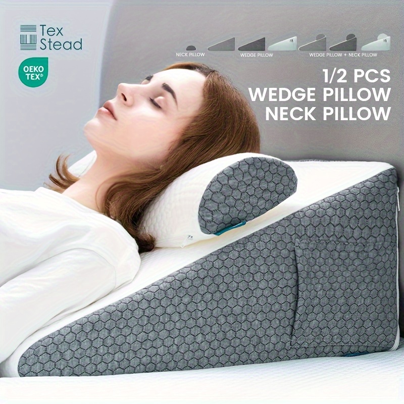 Almohada de cuña ajustable para dormir - Cojín de espuma viscoelástica  plegable 7 en 1 - Sistema de posicionamiento corporal para piernas o  espalda 