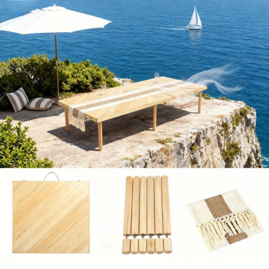 Foldable Beach Picnic Table, 60-inch Low-profile Wooden Portable Bohemian Style Travel Picnic Table, Suitable for Picnics, Beach, BBQ, Camping, Parties, Outdoor Dining, Gardens, And Other Indoor And Outdoor Occasions