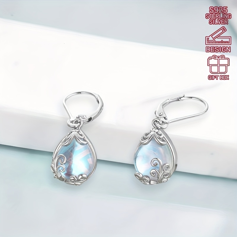 S925 Pure Silver Teardrop Moonstone Pendant Earrings