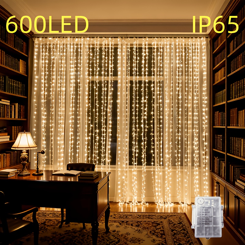 TEMU 600 Led Hanging Fairy Curtain String Lights, 236 X 118 Inch Window Hanging Decor Lights, Batteries Not Included, Christmas Halloween Wedding