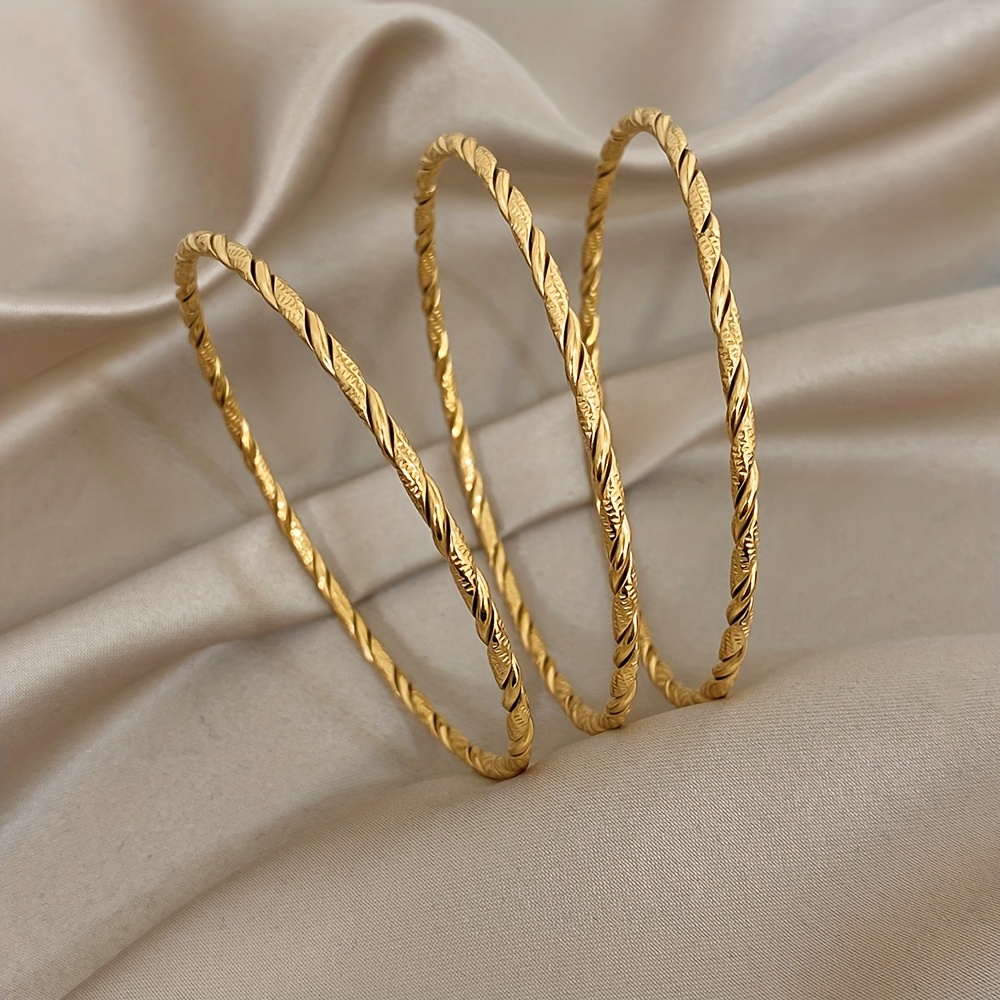 E-shop 1/3 Stück Vintage Geschnitzte Verdrehte 18K Vergoldenete 304 Edelstahl Stapelarmband Armband Set, Design, Leichter Luxus, Stapelarmband Armband,