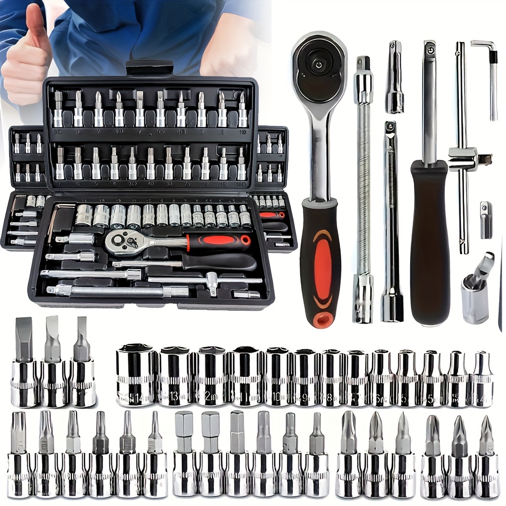 

46pcs Car Repair Tools, Automotive Maintenance Repairing Tool Accessories Repair Tool Set – Ratchet Torque Wrench & Screwdrivers, Portable Auto & Bike &motorcycle Maintenance Kit