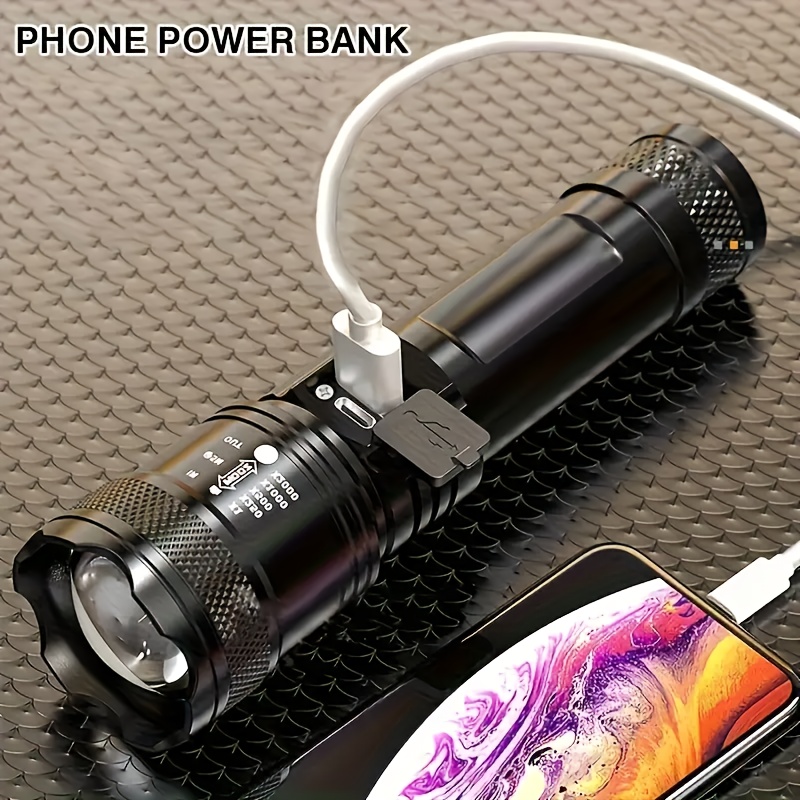 TEMU Tactical Led Rechargeable Flashlight, Black Light, With 3 , Battery Display, And Long-lasting, , Hiking, Hunting And Camping