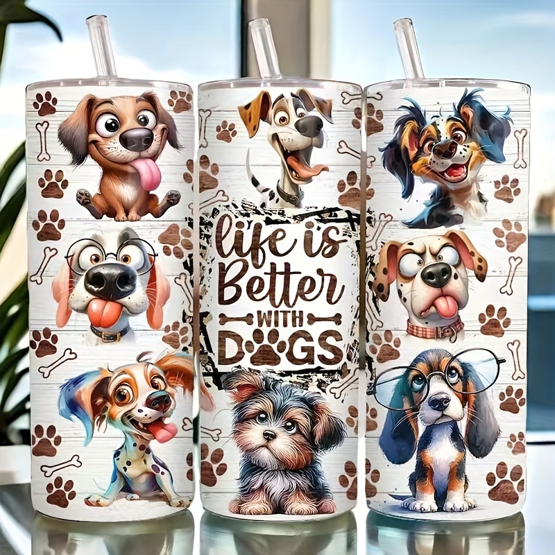 

1pc 20oz Cute Cartoon Dog Stainless Steel Tumbler With Lid, Insulated Travel Cup For Hot And Cold Drinks, Ideal Gift For Mom, Dad, Sister, Home & Outdoor Use, Summer & Winter Friendly