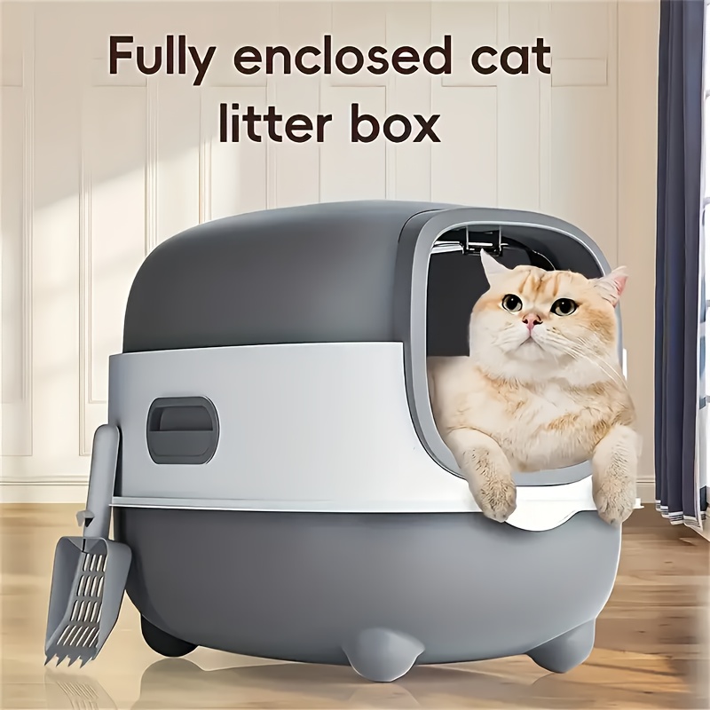 E-shop Katzenklo mit Kapuze - Geschlossene, ovale und längliche Formen mit Eingang vorne - Robuste Katzen-Toilette aus Kunststoff, 38.86 x 55.88 x 15.7