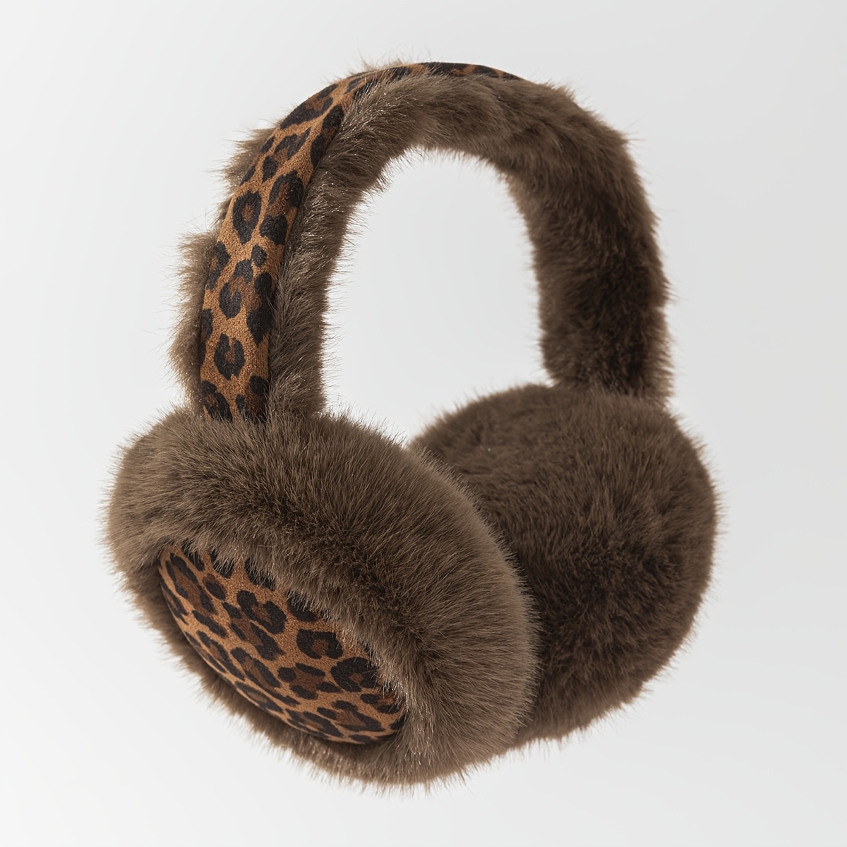 TEMU 1 Damen-Ohrenschützer aus Plüsch mit Leopardenmuster, warmer Winter-Ohrenschutz, kältesicherer Ohrenschützer im Vintage-Karo-Look