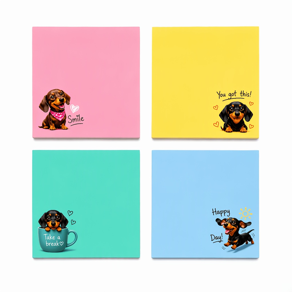 TEMU Dachshund Dog Sticky Notes Set, 2.95" Square Self-stick Memo Pads, Cute Puppy Print Notepads, School Supplies, Creative Gift For Dog Lovers,