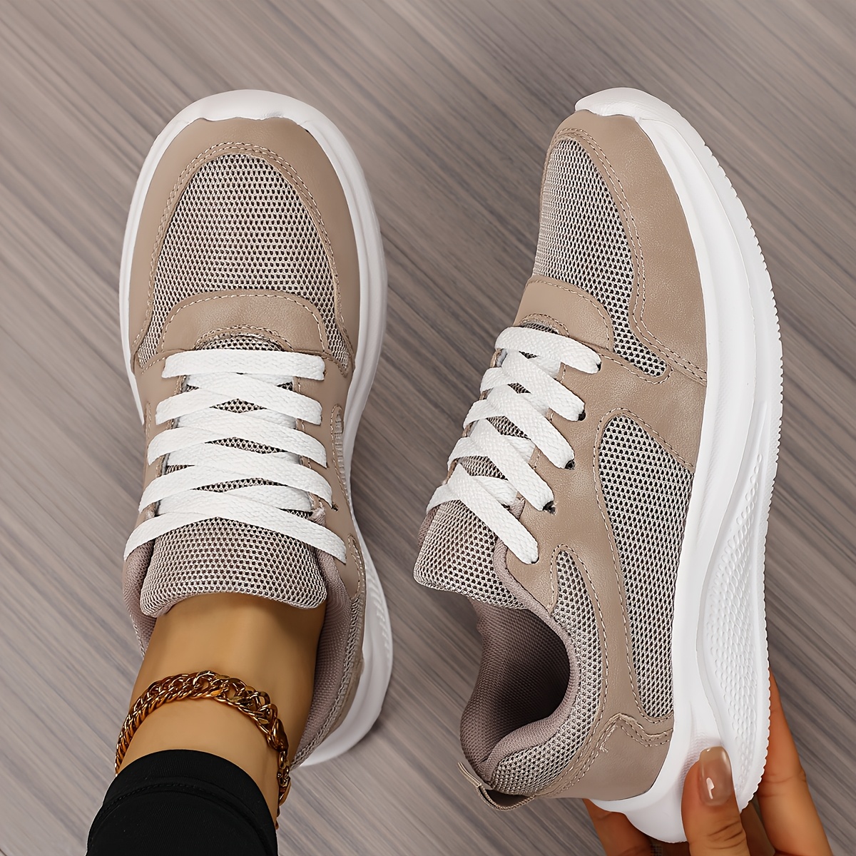 TEMU Sneakers, Women's Soft-sole Lightweight Breathable Wear-resistant Comfortable Four-season Lace-up Trendy Versatile Campus-style Casual Walking