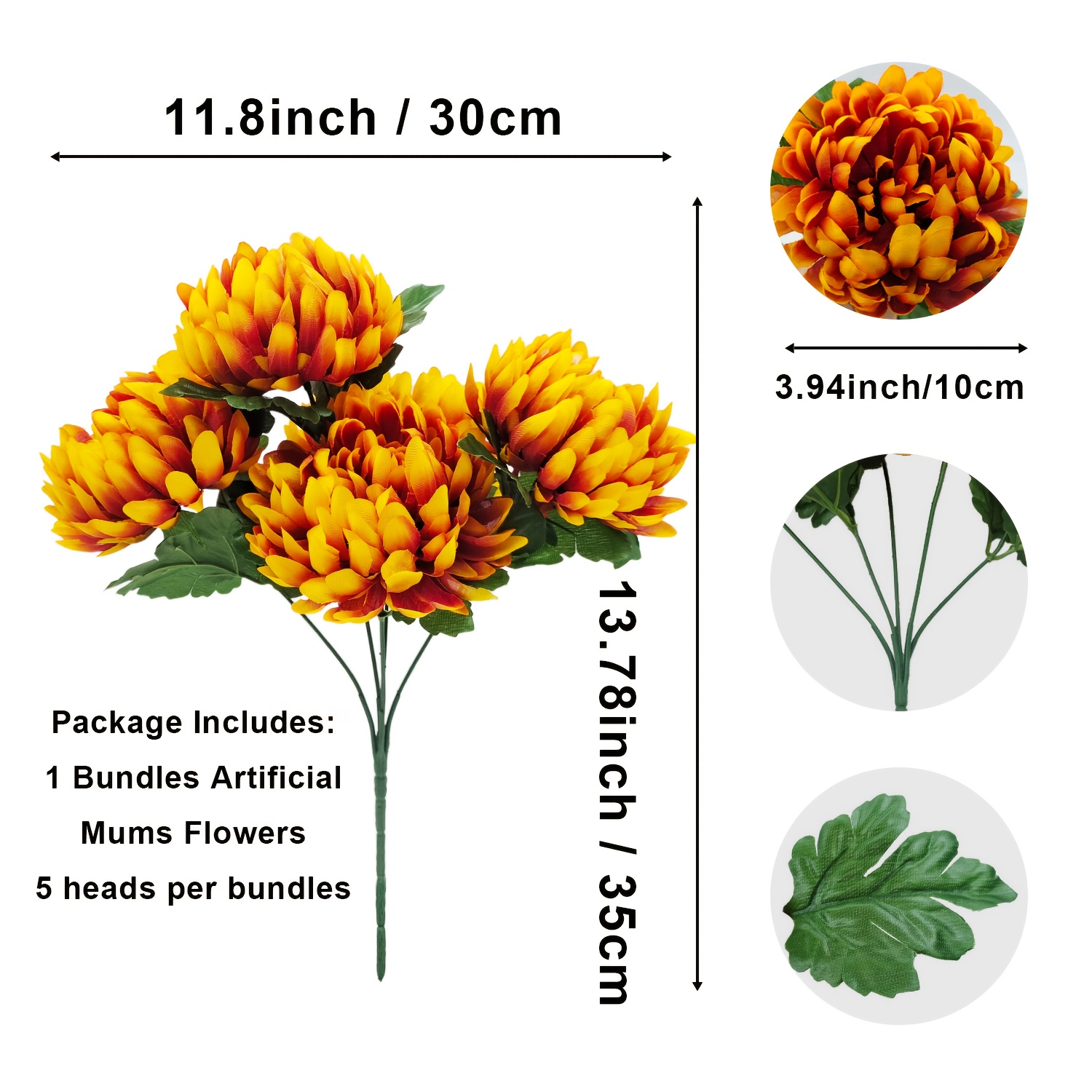 Image of 1 Bundles Artificial Fall Daisy Flowers, Outdoor Faux Plastic Autumn Fake Chrysanthemum For Thanksgiving, Wedding, Garden, Farmhouse, Yard, Father's Day Decor, Uv Resistant