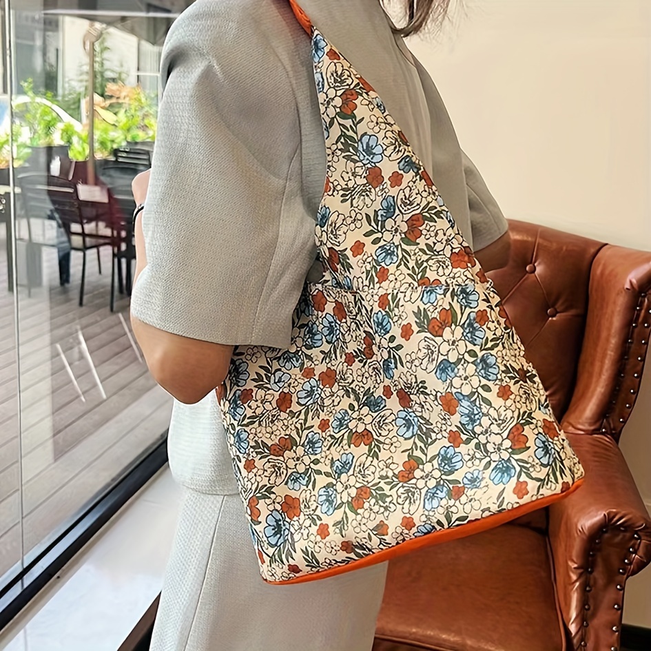 

Vintage Floral Tote Bag, Large Capacity, Canvas Shoulder Bag, Fashionable And Practical Commuter Bag, Underarm Bag