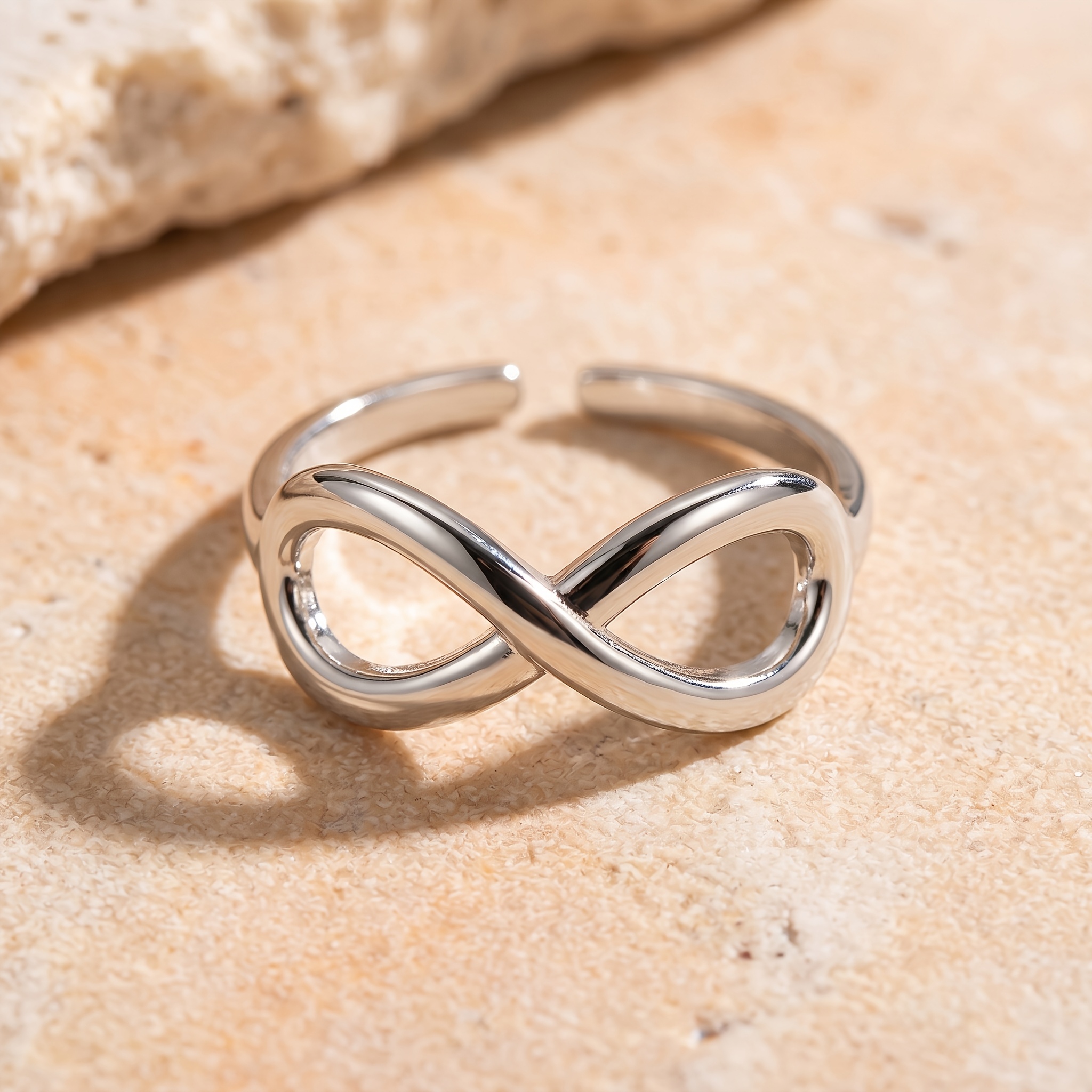 TEMU Minimalist Infinity Symbol Double-band Crossover Polished Open Adjustable Ring, Unisex Daily Outfit Gift Fashion Jewelry