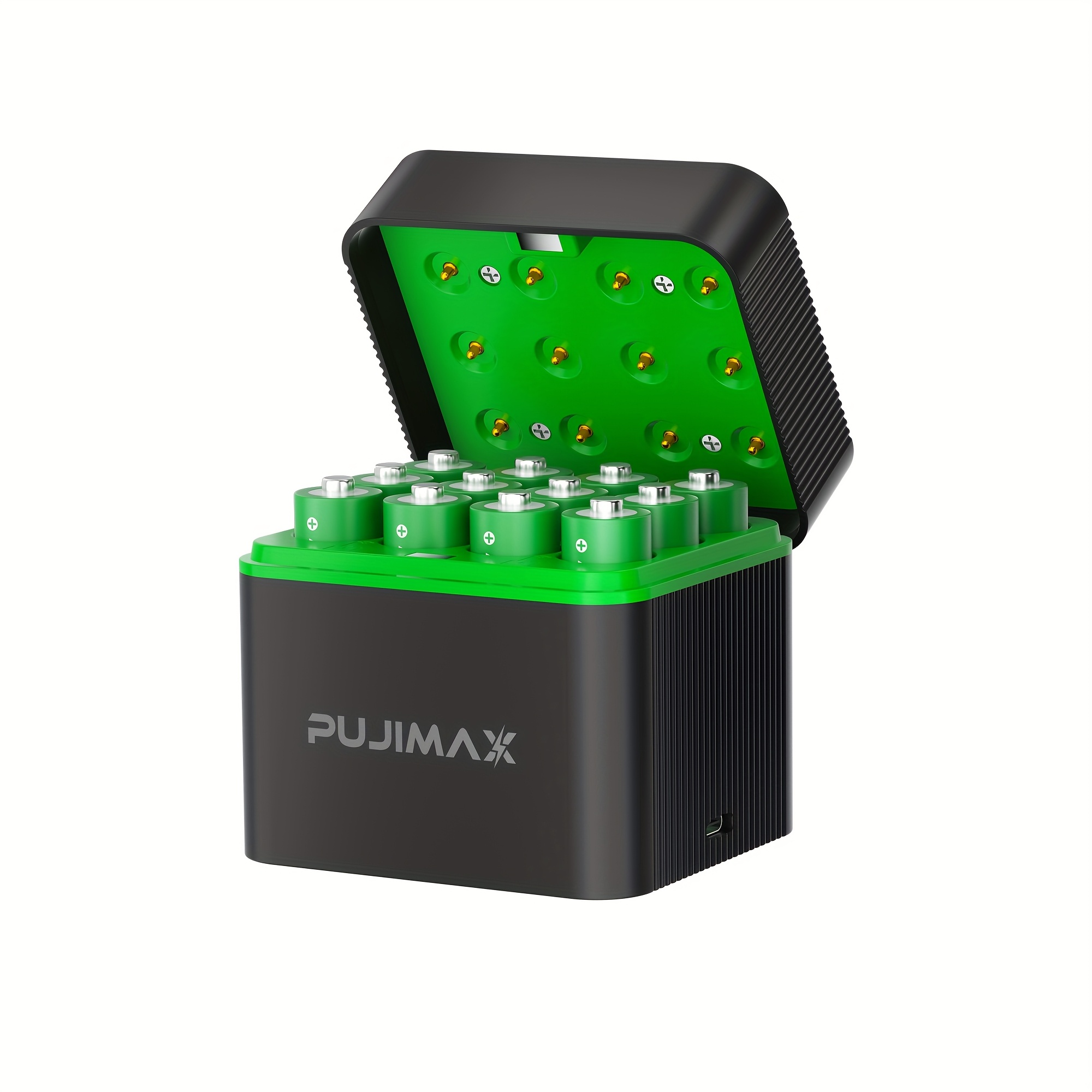 Image of Pujimax 4pcs Lithium Batteries Or 12pcs Batteries And Charging Case Set, 12-slot 1.5v Aa Rechargeable Lithium Battery Charging Case, Aa 4255mwh High Capacity 1.5v Lithium Battery