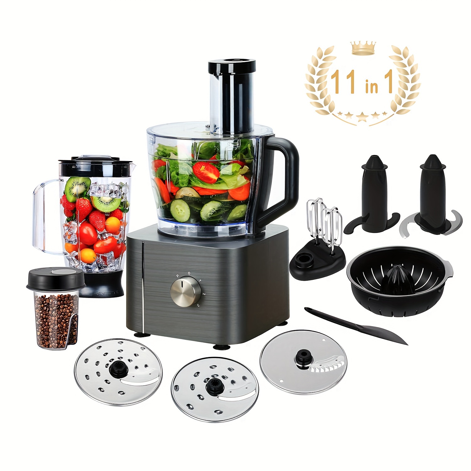 food processor 11 in 1 with chopping blending kneading grinding whisking juicing 1100w   3 2 l bowl and 1 5l jug blender dark gray details 1