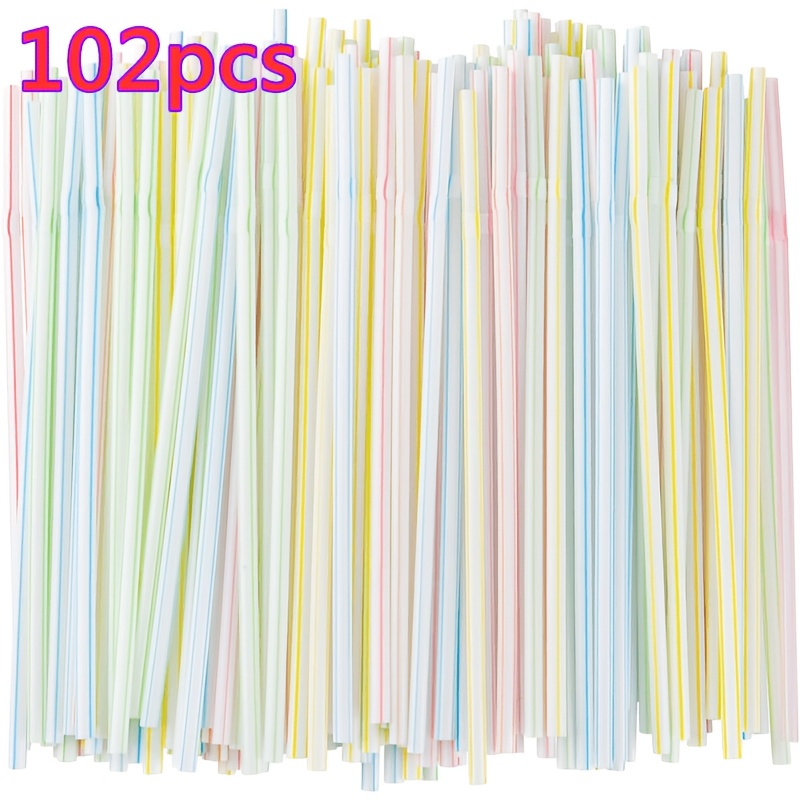 Image of 102/402pcs Flexible Plastic Craft Straws Suitable For Weaving - Colorful Striped Tubes With Flexible Tip For Basket Making, Wreath & Sculpture Projects, For Weaving, For Art Supplies For And