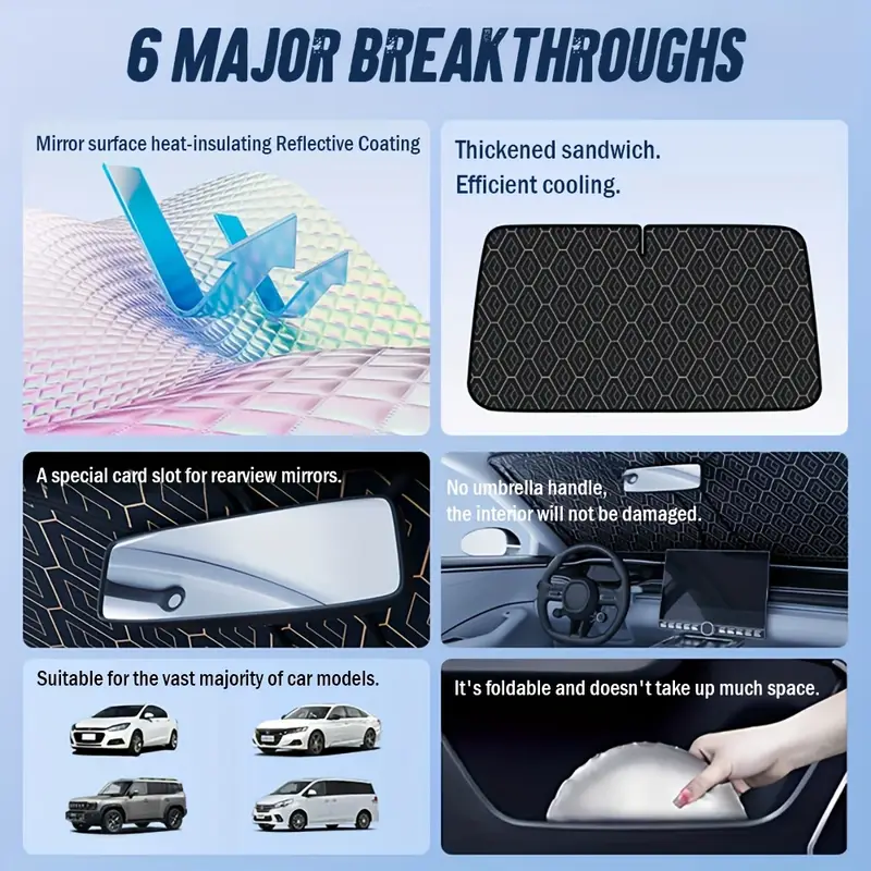 portable car windshield sun shade rhombus lattice 3 layer thickened titanium silvery coating uv sun protection extended edge no light leakage design car interior from uv damage fits most vehicles summer supplies Product details 1
