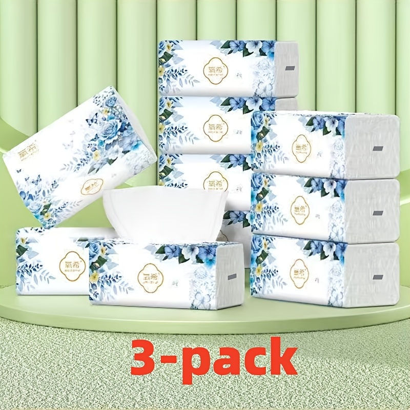 TEMU Lot de 3 paquets pour un total de 1350 feuilles de serviettes de table gaufrées épaisses à de grande capacité - Pâte de bois vierge naturelle,