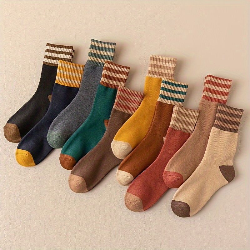 TEMU 10 Striped Terry Crew Socks, Casual & Mid Socks For Fall & , Women's Stockings & Hosiery