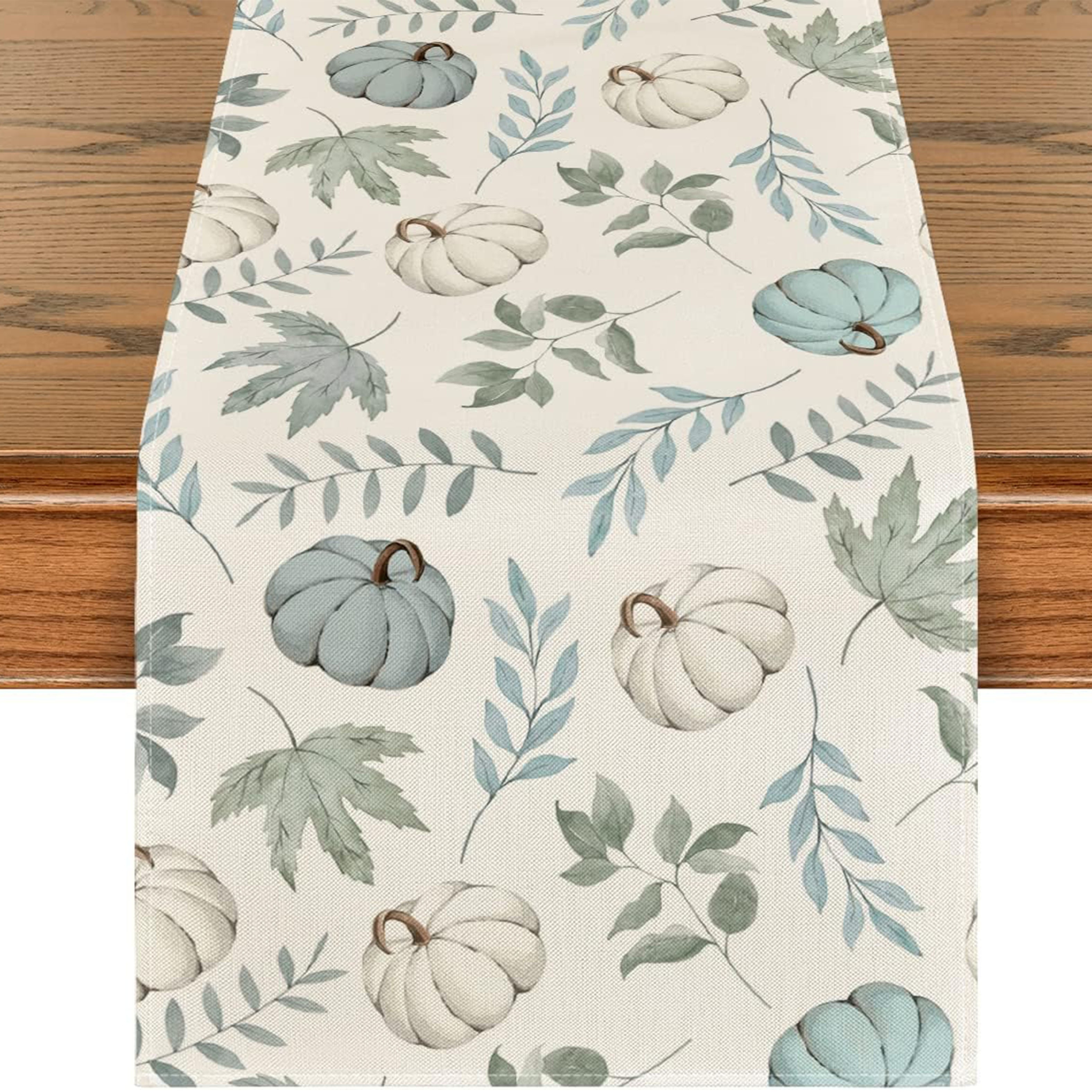 1pc, Pumpkins Fall Eucalyptus Leaves Table Runner, Seasonal Autumn Thanksgiving Kitchen Dining Table Decoration For Home Party
