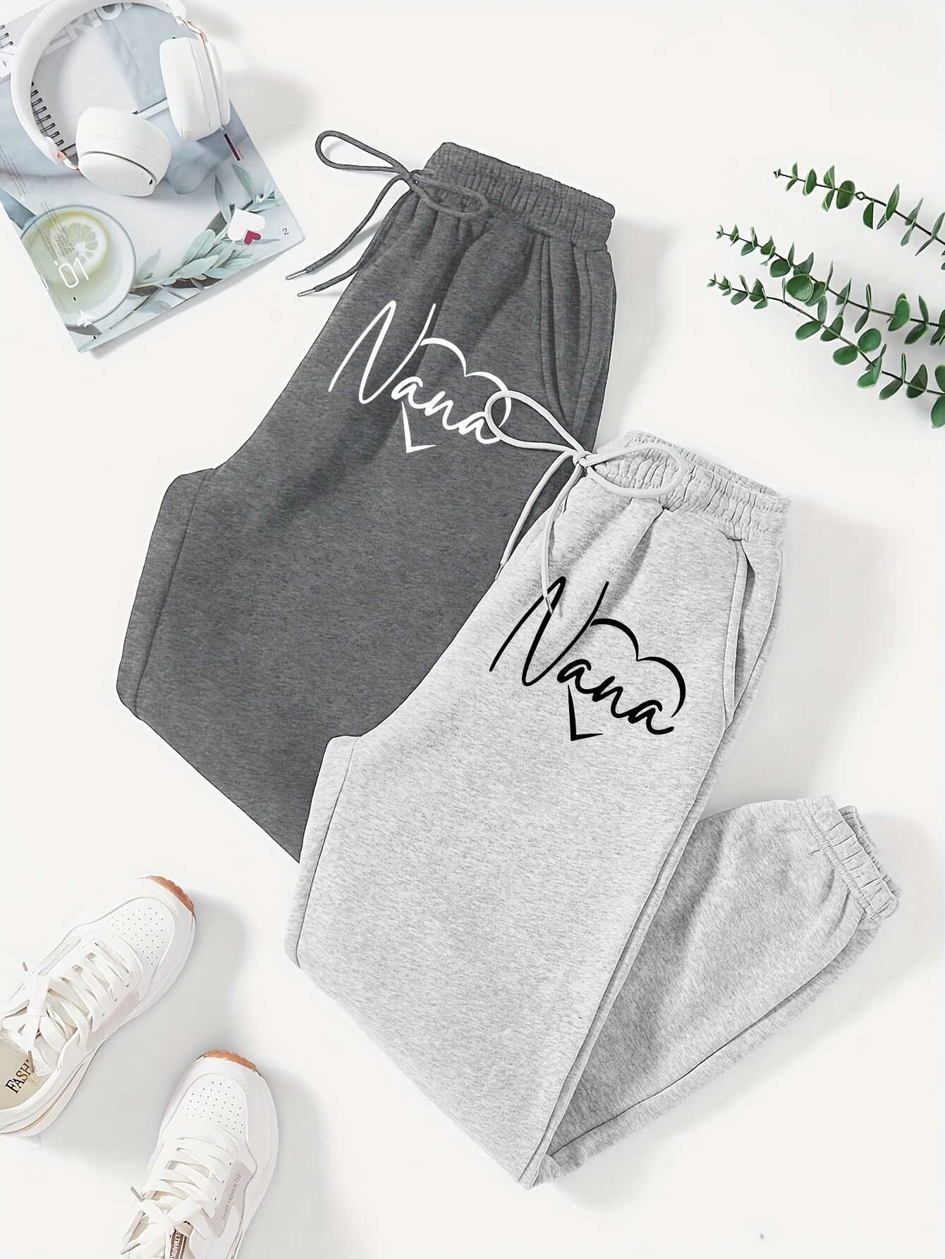 letter print pants elastic waist casual pants womens clothing