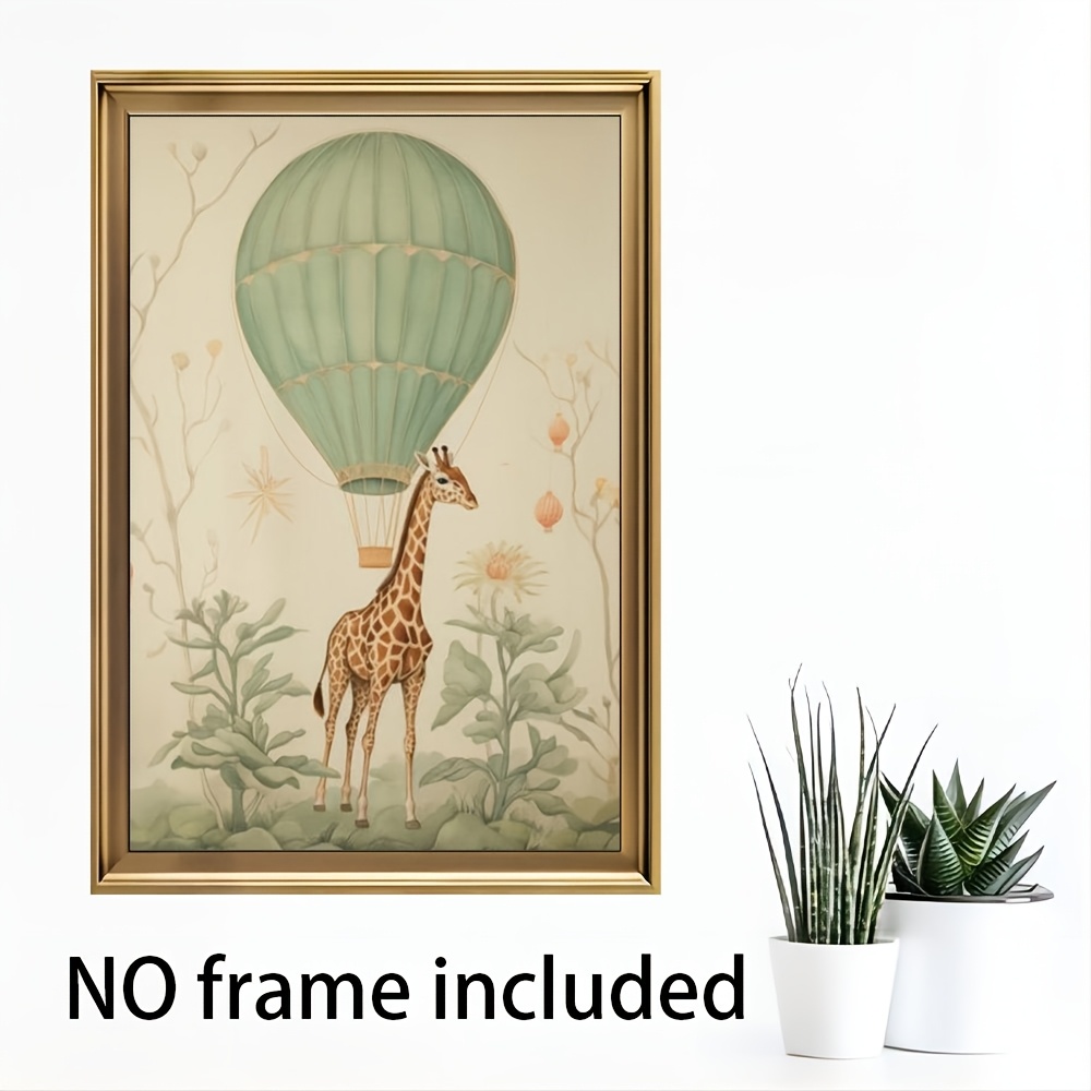 

Room Decor 1pc Giraffe And Hot Air Balloon Canvas Print, Wall Art, Cloth Material, Decorative Painting Poster For Home, Office, Living Room, Bedroom, Unique Festival Gift