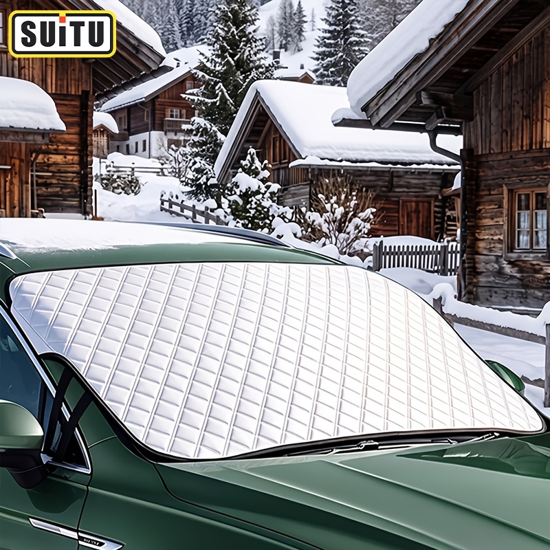 TEMU Suitu Car Windshield For Snow Cover, Diamond Quilted, Guard, Reinforced Black Edging, Dual Fixation With Straps And Door Clips, Fits Suvs,