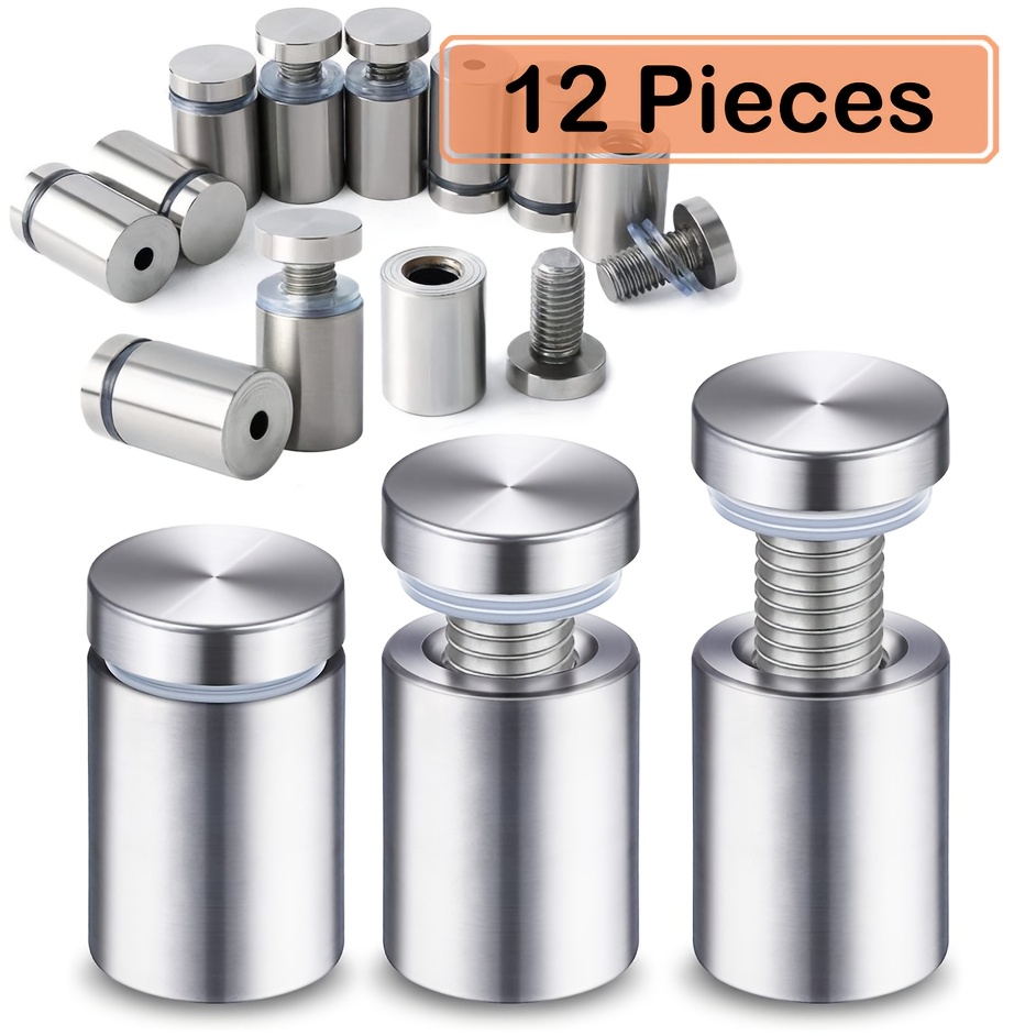 

12-pack Stainless Steel Advertising Bolts, 20x12mm, Galvanized , Smooth Shank, Sign Screws For Wall, Glass, Acrylic, Nail Mounts