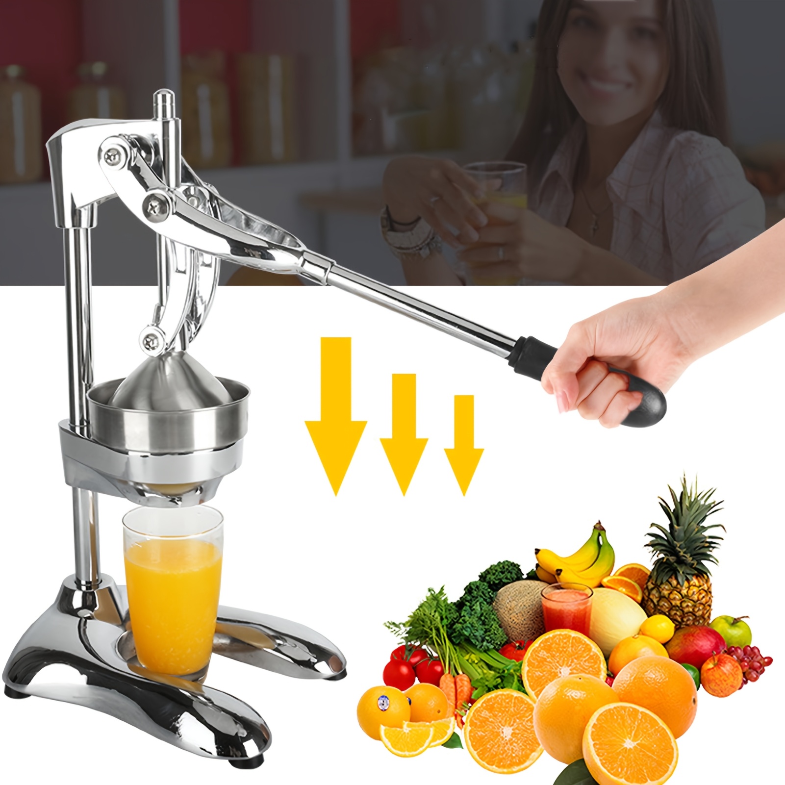 TEMU Manual Juicer Hand Press - Heavy Duty Stainless Steel Citrus Juicer Squeezer, Commercial Cold Press For Lemon, Orange, Pomegranate, Professional