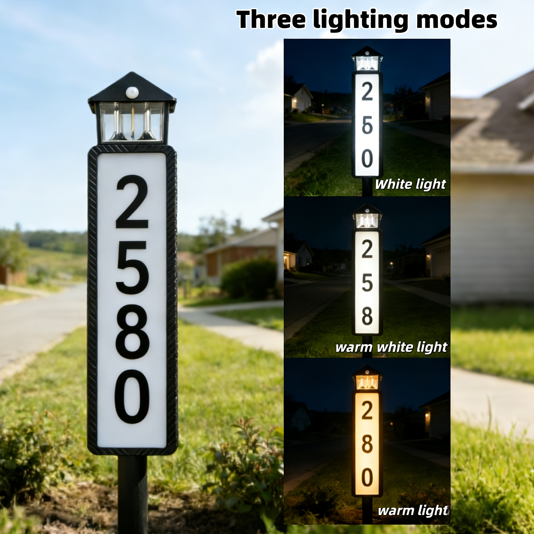 TEMU Solar Luminous House Number Sign, 3 Led Lighted Address Board, Clear Visibility At Night, Suitable For Courtyards, , And Apartments