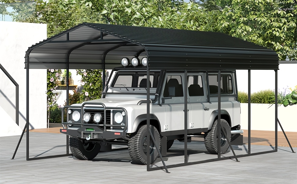 12x20 ft metal carport garage with   frame structure galvanized steel     base canopy metal garage car shelter shade for car boats truck and outdoor party Product details 4