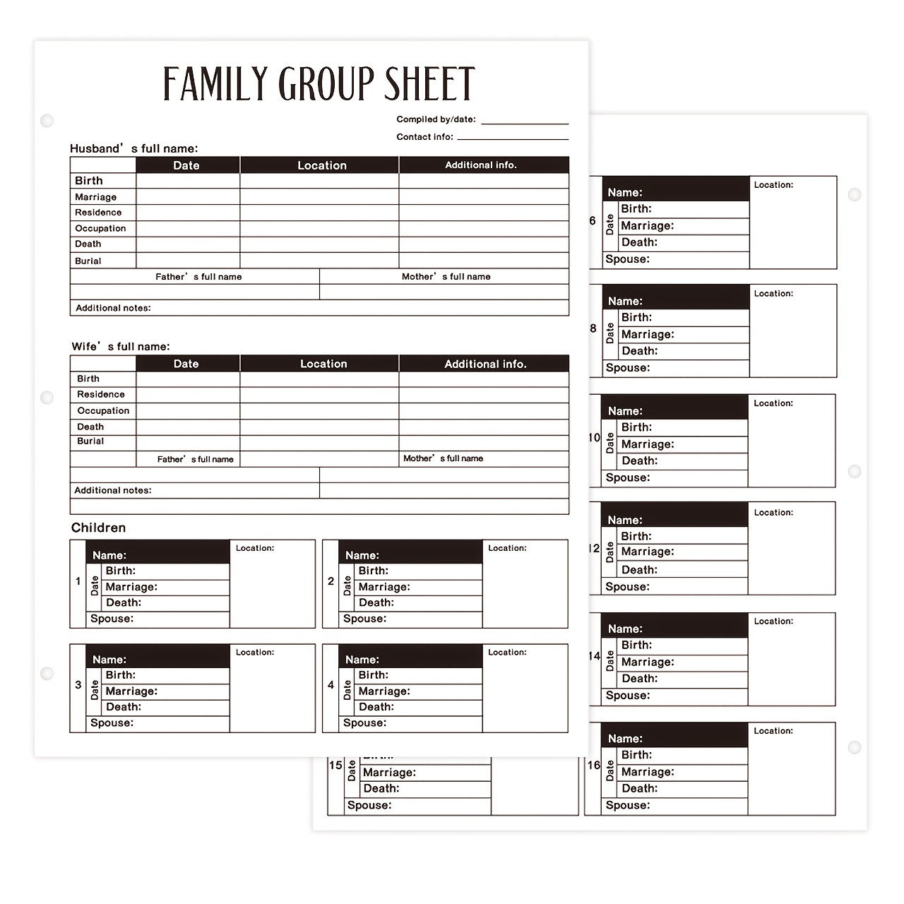 TEMU 20pcs 12th Generation Sheets 3 Hole Genealogy Research Forms 8.5x11'' Genealogy Charts To 2 Sided Blank Genealogy Forms Tree Work Sheet For