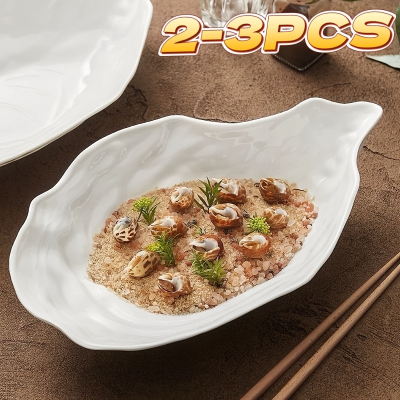 изображение предмета 2-3 шт. керамические тарелки в форме ракушки — элегантные белые тарелки для  , [3 размера на  ], уникальный   с неровными краями, подходят для морепродуктов, закусок и декора —   подарок для особых случаев, отлично подойдет на рождество и день благодарения