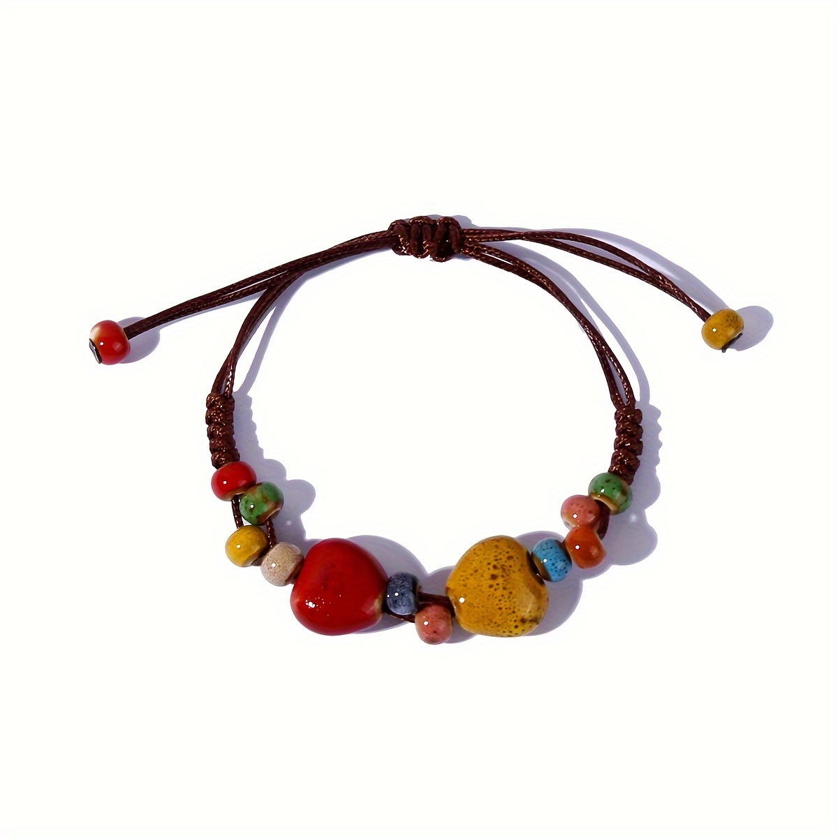 colorful love heart charm bracelet retro traditional chinese ethnic style colorful ceramic bead bracelet jewelry accessories details 0