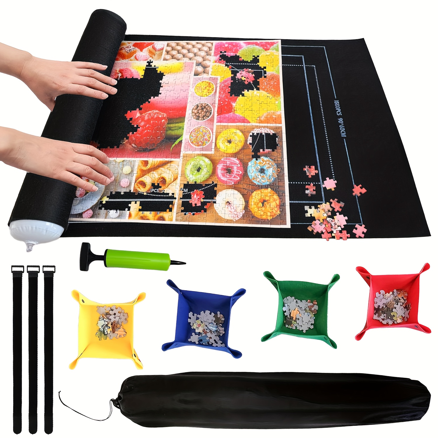 

Puzzle Mat, Felt Puzzle Mat For Puzzles - Includes Puzzle Felt Mat, Puzzle Piece Sorting Tray, Magic Tape, Inflatable Hose, Hand Pump And Carry Bag, Can Hold Up To 1500 - 2000pcs