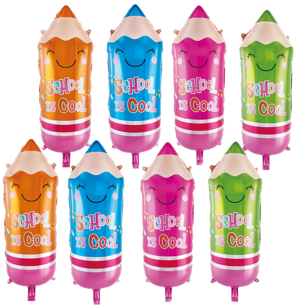 8pcs/set, Back To School Decorations, Smile Pencil Shape Foil Balloons Set, 73cm Pencil Balloon, Back To School Party Supplies, Classroom Decor, Back 2 School For Christmas, Halloween