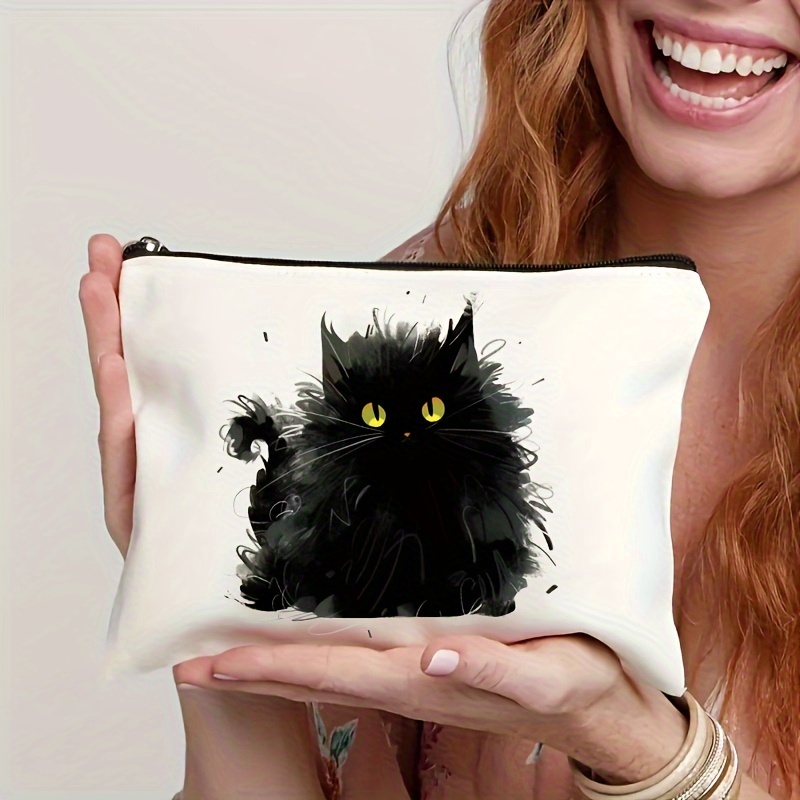 

Chic Black Cat Canvas Makeup Bag - Durable & Fade-resistant, Zippered Cosmetic Pouch For Travel & Snacks, Perfect Gift For Sisters & Best Friends