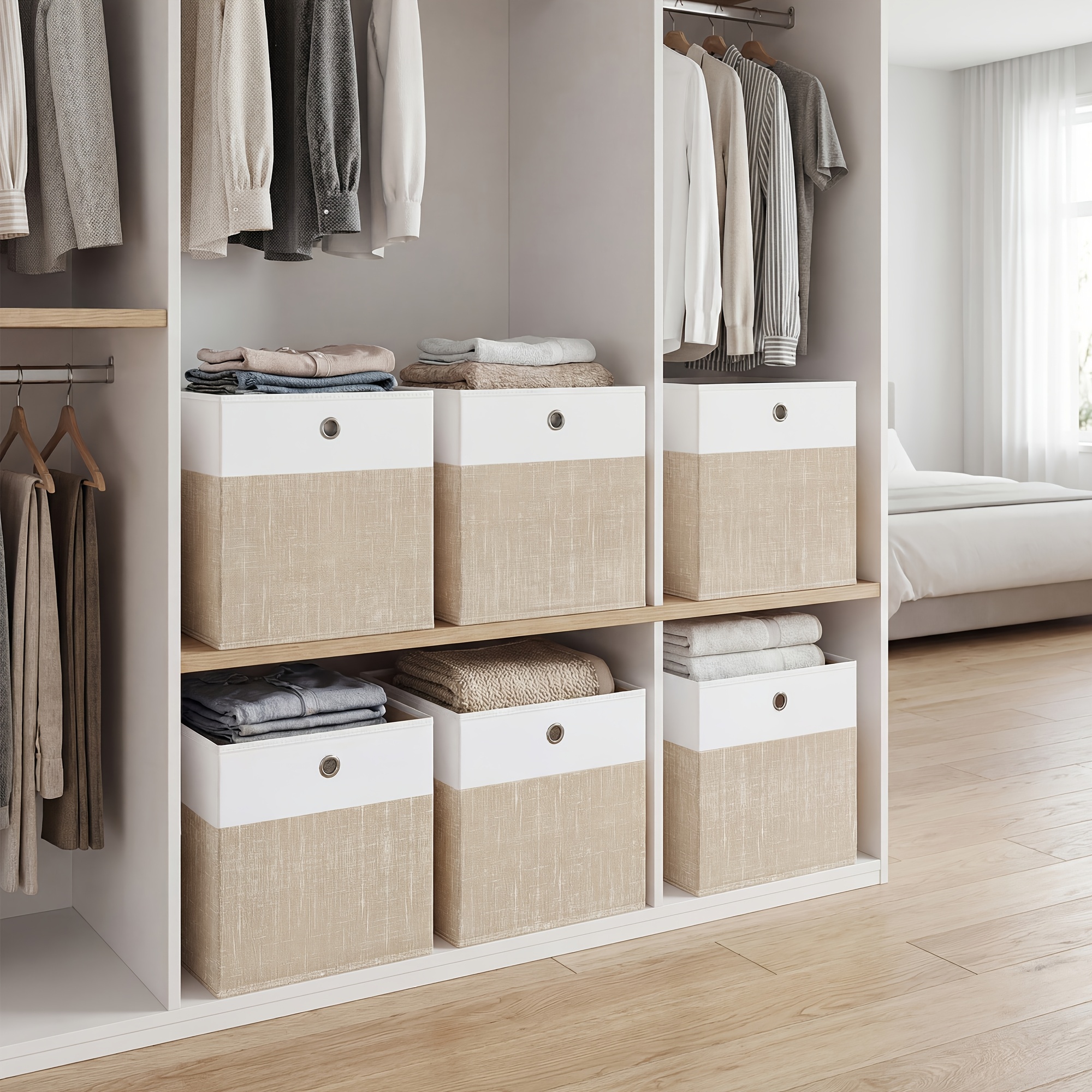 Storage Baskets, Set Of 6, Foldable Fabric Boxes With Pp Plates, For Shelf, 33 X 33 X 33cm, Under-bed Storage