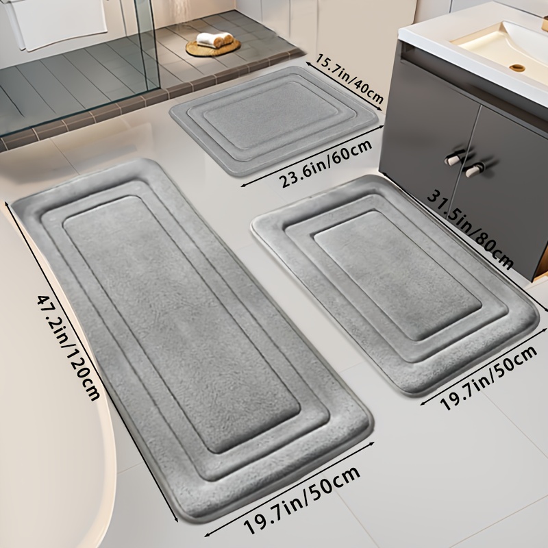 E-shop 3er-Set Ultraweiche Memory Foam Badematte, Korallen-Samt Badezimmer Anti-Rutsch Matte - Schnelltrocknend, Rutschfest, Waschmaschinenfest -