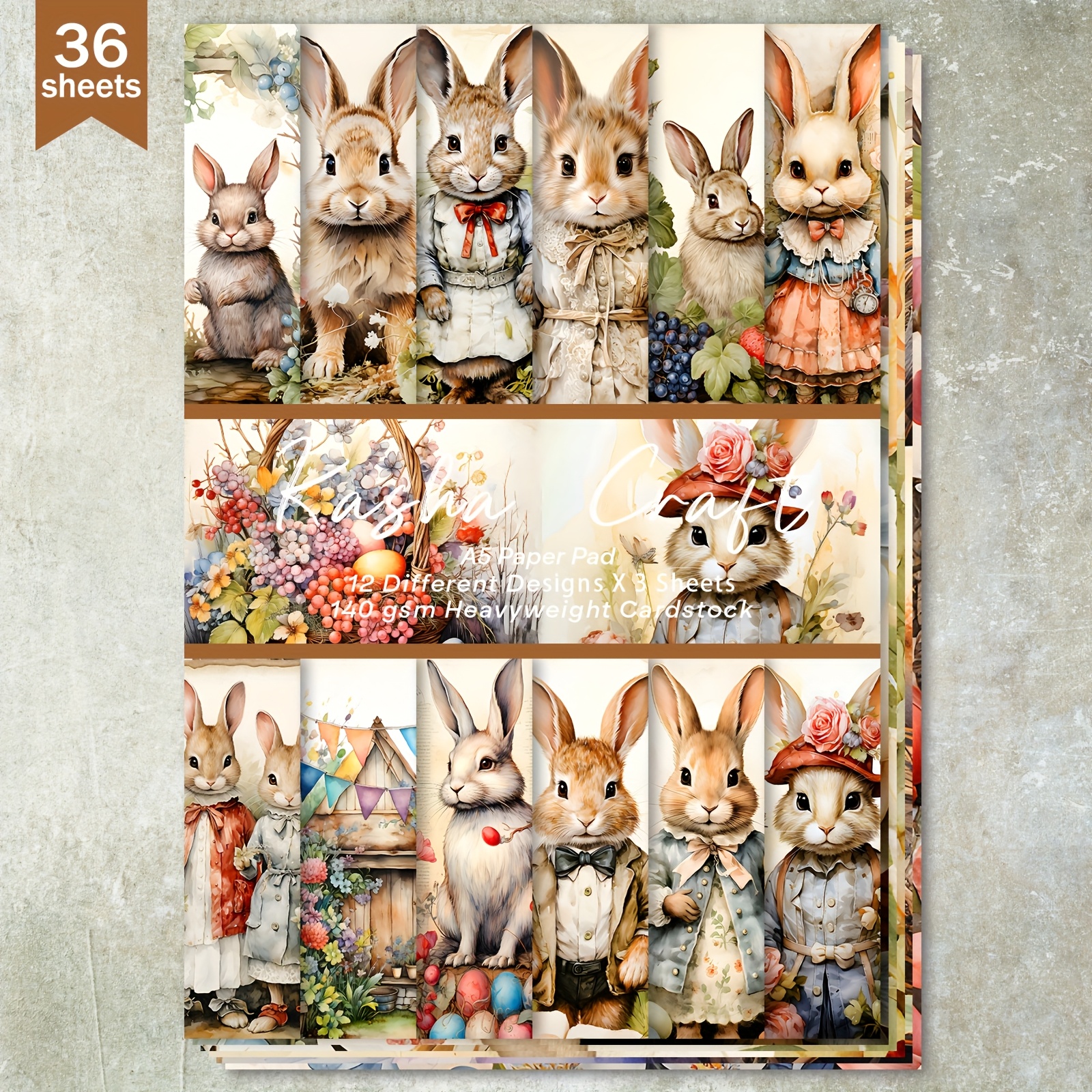 

36 Sheets A5 (easter Rabbit Background) Paper, Suitable For Bullet Diary, Trash Magazine, Greeting Card Background, Photo Album And Crafts