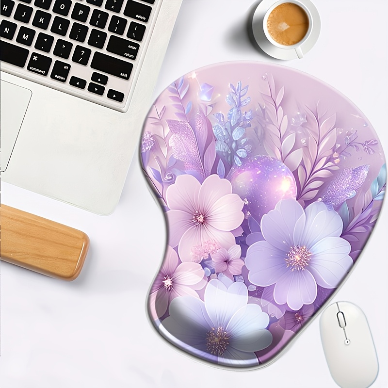 

Floral Silicone Mouse Pad, Ergonomic Oval Design With Wrist Support, Non-slip, Washable, Home/office Desk Accessory