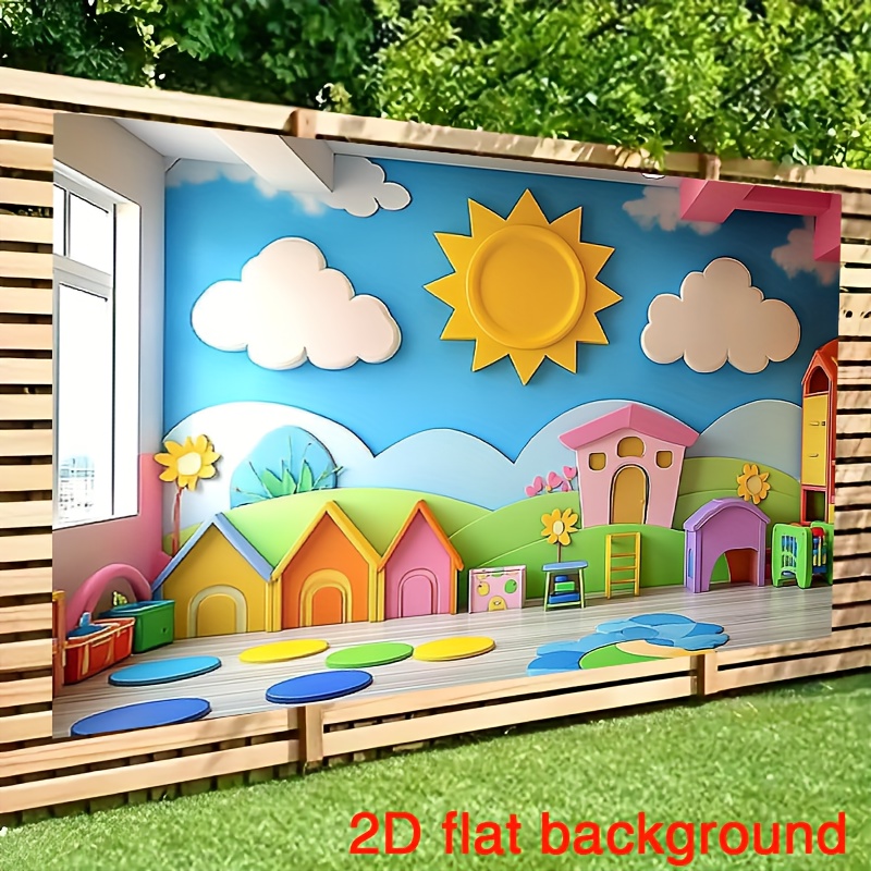 2d flat 2d flat banner  2d flat 2d banner kindergarten classroom mural with sky and clouds background decoration wall hanging for home decor room party supplies gift backdrop jg 2d flat