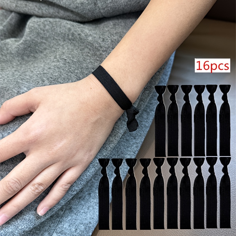 TEMU 16pcs Set Men's Sports Headbands | Pure Hand-tied Black Hair Ties, Hair-friendly Hairbands, Hair Elastics, Wrist Headbands, Woven Elastane And