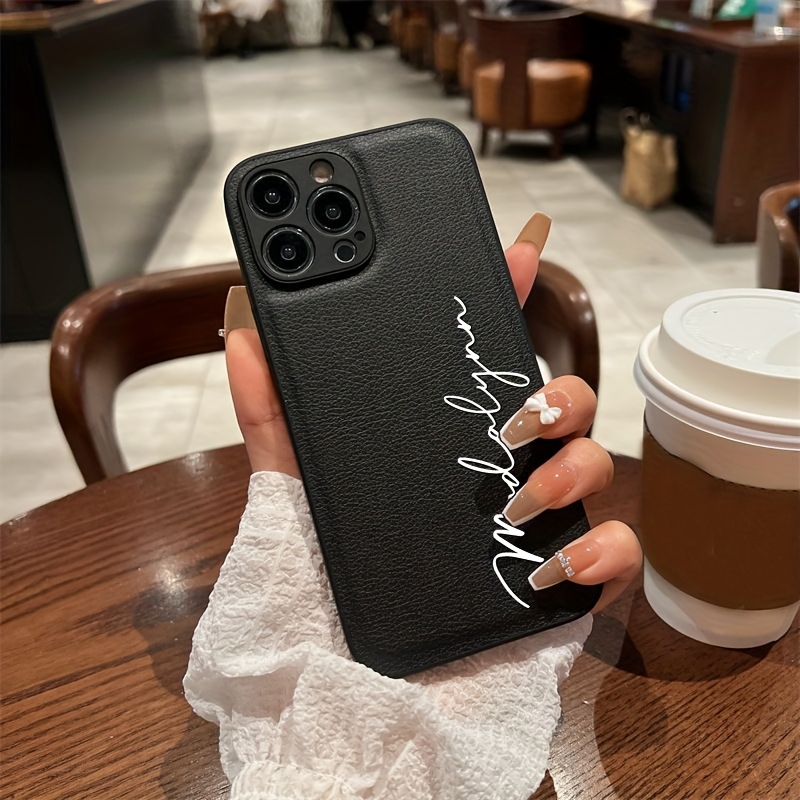 TEMU Personalized Customized Initials Name Letter Phone Case For Iphone 17 16 15 14 13 12 11 Pro Max Luxury Soft Faux Leather Shockproof Diy Gift
