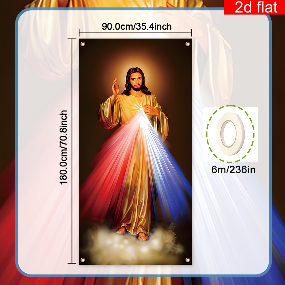TEMU 2d Flat Banner, 1pc, Jesus Divine Mercy Front Porch Door Banner, Polyester, New Year Christmas Party Backdrop, Suitable For Front Door Outdoor