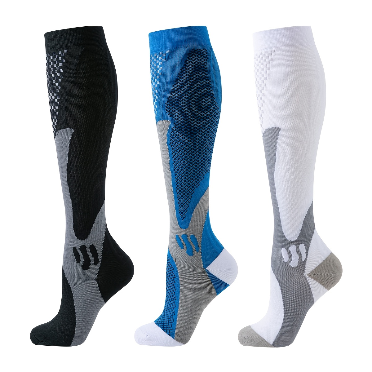 3pcs   athletic compression socks for men women breathable quick dry fabric in black white blue orange pink knee high with arch support ideal for  