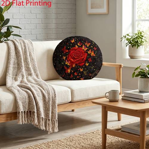 1pc red rose round pillow with 2d flat printing ideal for bedroom home use and car travel great waist neck decor throw cushion cmbz40x40ys6
