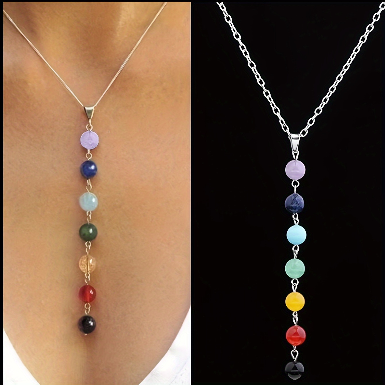 

Collier de Perles Multicolores de 8mm/Perles Carrées pour Rehausser et Votre - Accessoire de Mode