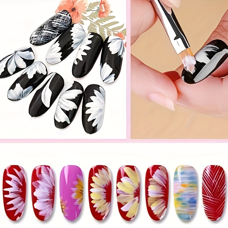 8 Stück Acryl Nagelpinsel Set – Mit Blütenblattmuster, Für Nageldesign, Farbverlauf, Halbmond-Malerei