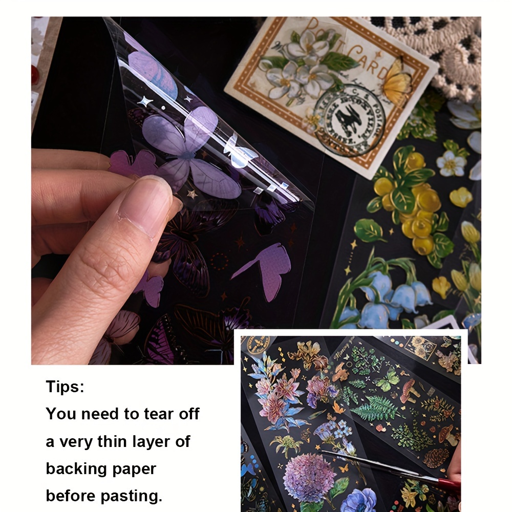 Vintage Flowers Plants Stickers - Doraking 40pcs Peel-Off DIY Decoration Pet Paper Flowers and Plants Scrapbook Stickers for Scrapbook (Flower